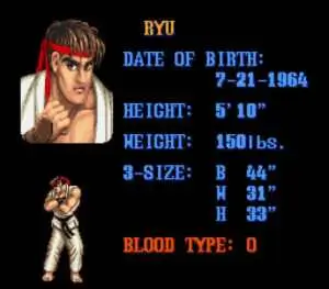 Ryu's Stats