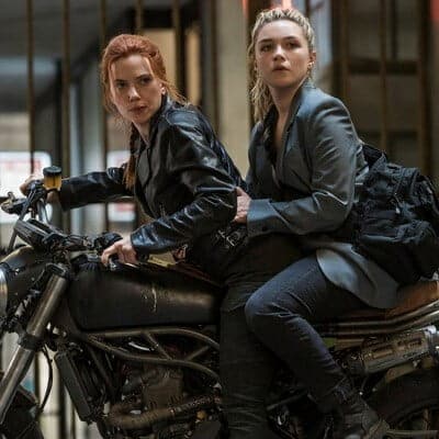 Black Widow and Yelena Belova Halloween costumes side by side showing matching black tactical suits