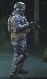 Dmitry Bale from Call of Duty Halloween costume styled with tactical helmet and rifle