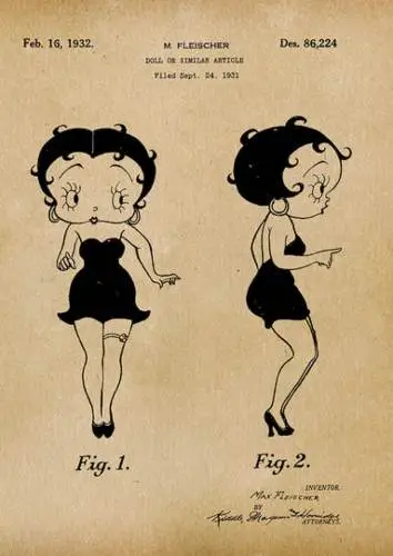 Original patent artwork of Betty Boop submitted to the US Patent Office in 1932