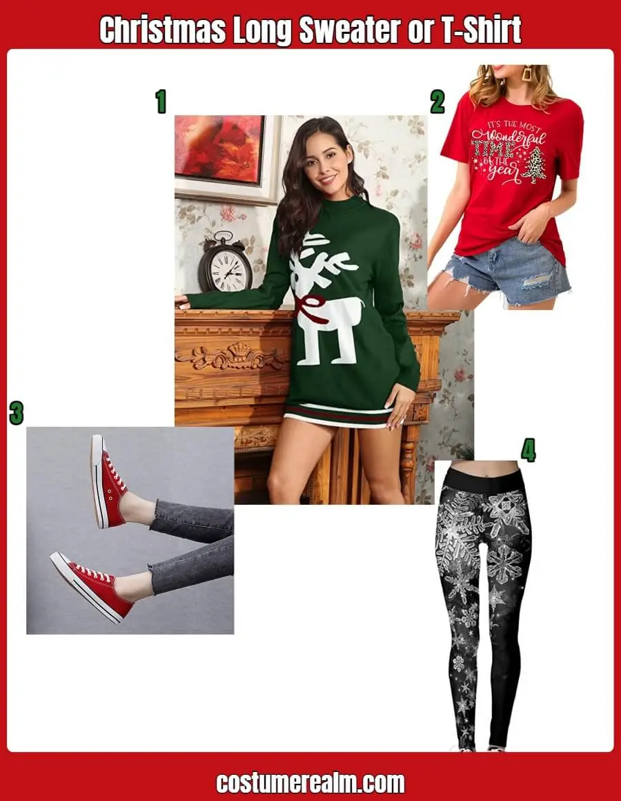 Christmas Long Sweater or T-Shirt Outfits