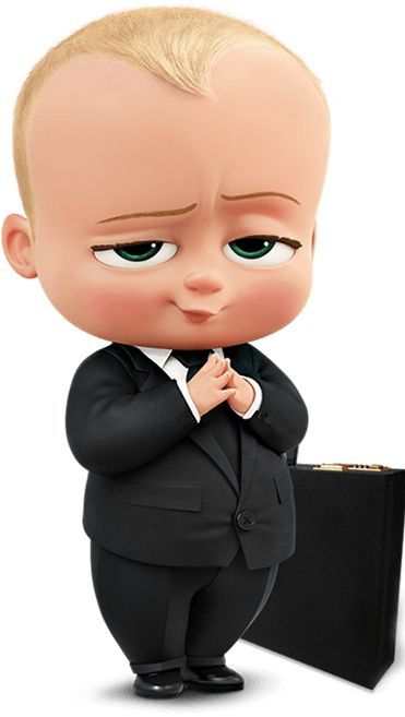 The Boss Baby character in his signature black business suit, white dress shirt, black tie, and carrying an attaché case — the complete Halloween costume reference