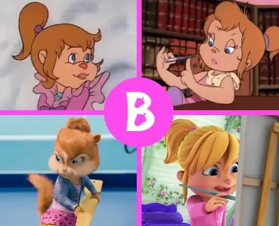 Brittany Miller character design evolution shown across the 1980s animated series, The Chipmunk Adventure, the CGI film trilogy, and ALVINNN and The Chipmunks