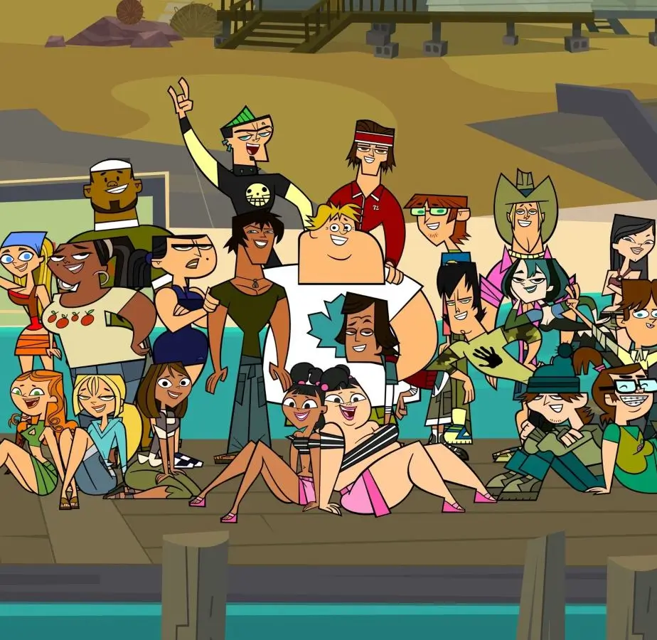 Total Drama cast group costume reference showing Duncan alongside other Total Drama characters