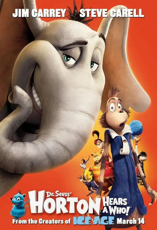 Horton Hears a Who 2008 animated film movie poster showing Horton the Elephant holding the clover with the microscopic city of Whoville, the source material for the Halloween costume