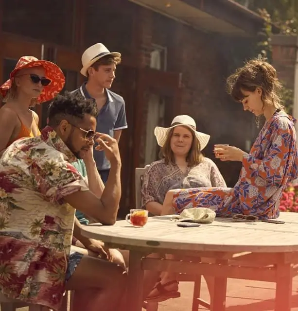Joanna alongside Marianne Sheridan, Connell Waldron, Peggy, Niall, and Philip from Normal People, showing the full Trinity College cast used as reference for group outfit ideas