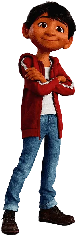 Miguel Rivera from Coco wearing his red striped hoodie, white tank top, and skull face paint in the Land of the Dead, used as a Halloween costume styling reference