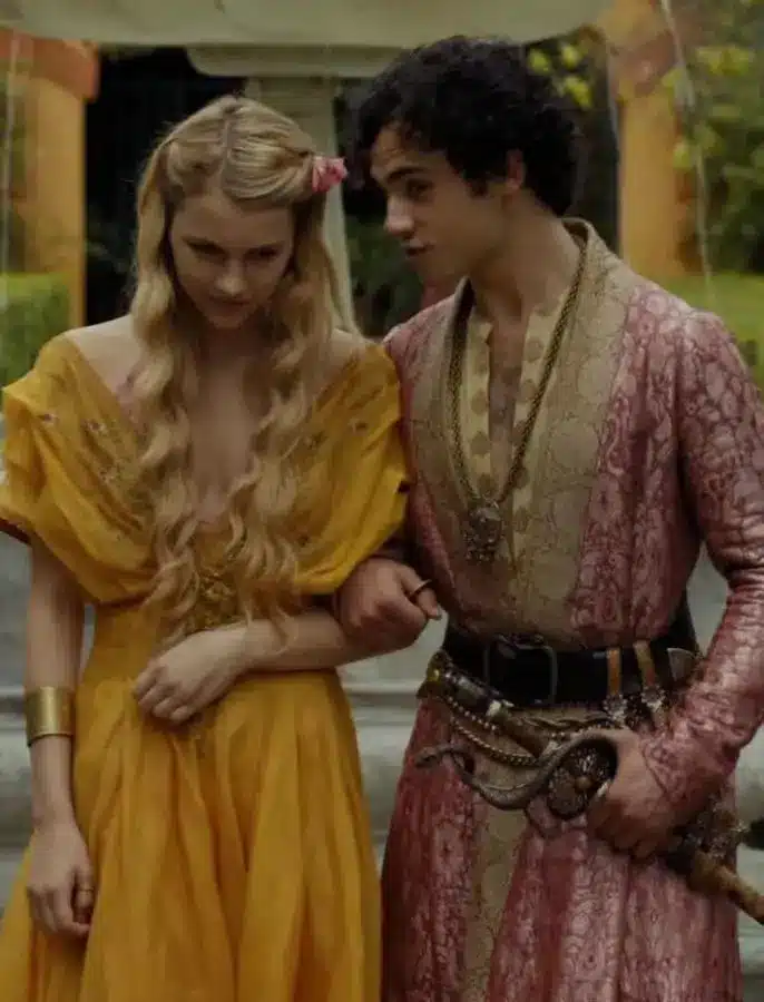 Prince Trystane Martell and Princess Myrcella Baratheon in Game of Thrones at the Water Gardens in Dorne, showing the couples costume pairing reference