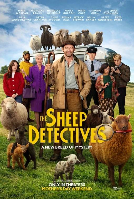 The Sheep Detectives movie poster featuring George Hardy and the flock for a group Halloween costume idea