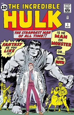 The Incredible Hulk issue 1 from May 1962, showing the original gray Hulk on the cover of the debut Marvel comic created by Stan Lee and Jack Kirby