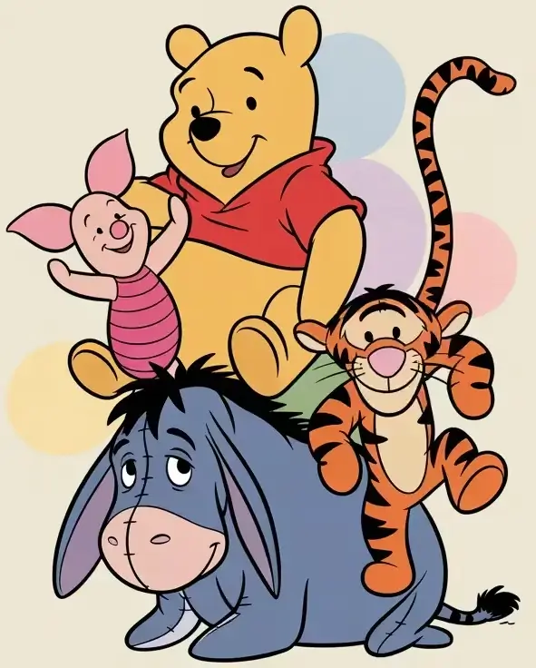 Winnie the Pooh Piglet Eeyore and Tigger together Hundred Acre Wood