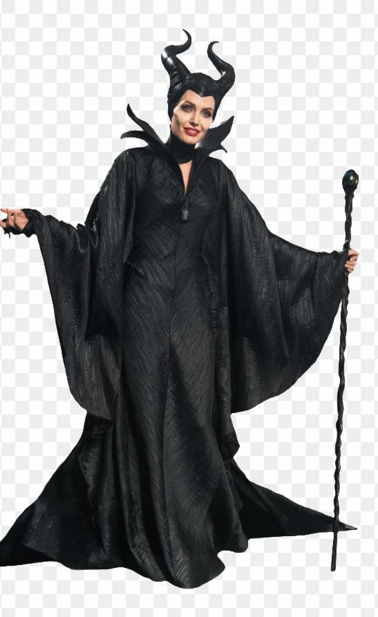 Maleficent costume reference showing the horned headdress and black wings from the Disney films