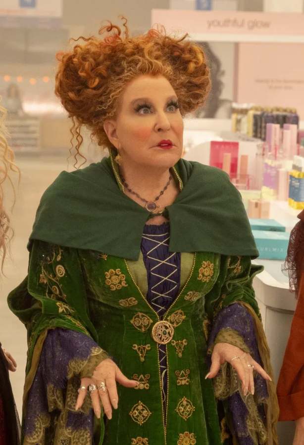 Winifred Sanderson in her full green cloak and medieval gown from Disney's Hocus Pocus