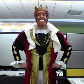 Burger King Mascot costume look with crown and robe for group costume pairing
