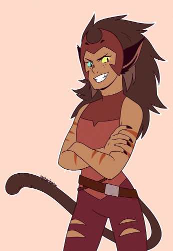 Catra crouching pose costume reference showing claws, tail, and full villain outfit