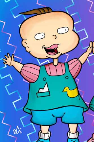 Lil DeVille standing pose from Rugrats showing the pink hair bow and overall dress costume details