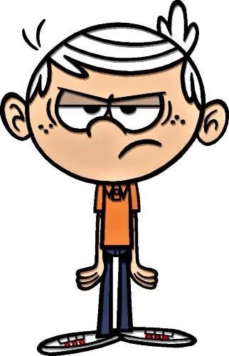Lincoln Loud full body costume reference showing orange polo and white hair
