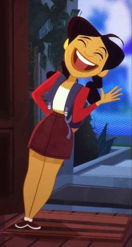 Penny Proud standing with arms crossed in her pink cardigan and skirt from The Proud Family