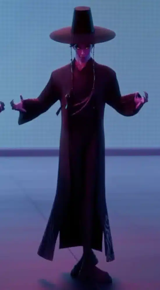 Jinu's demon form outfit from KPop Demon Hunters, reference image showing his true demon appearance apart from the idol costume
