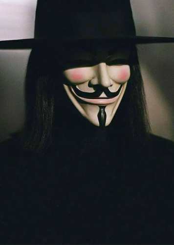 V from V for Vendetta wearing the black cloak, wide-brim hat, and Guy Fawkes mask, reference image for the Halloween costume