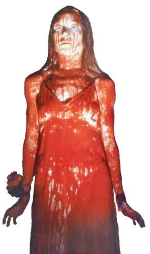 Carrie White in the pink prom dress with the tiara from the film's climactic scene