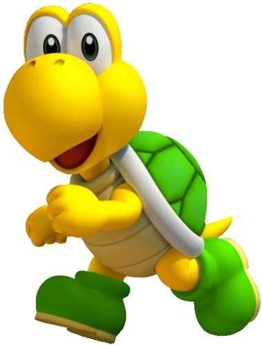 Koopa Troopa from Super Mario Bros in a running pose, showing the costume from the side