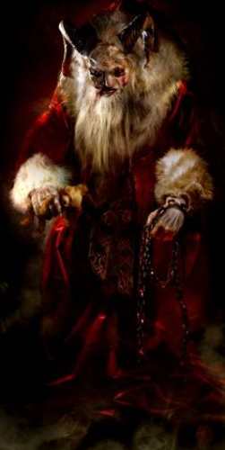 Close-up of the Krampus mask and horns from The Christmas Devil
