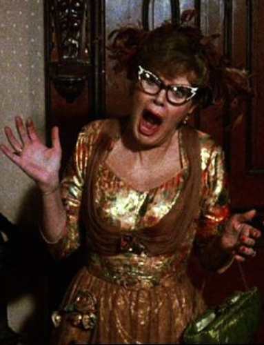 Mrs. Peacock from Clue reacting with alarm, a signature expression for the character