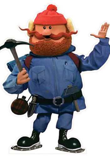 Yukon Cornelius cosplay costume reference showing the full prospector outfit with parka, beard, and pickaxe prop