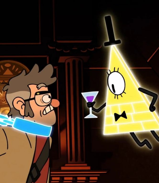 Bill Cipher from Gravity Falls in a formal cocktail party scene, reference for the Halloween costume
