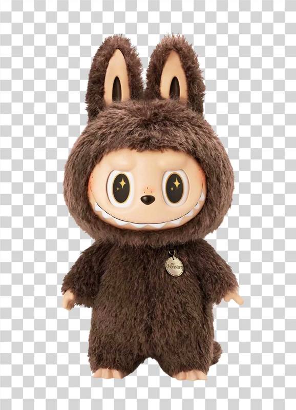Brown Labubu plush character showing pointed ears and nine-tooth grin, reference for the Halloween costume