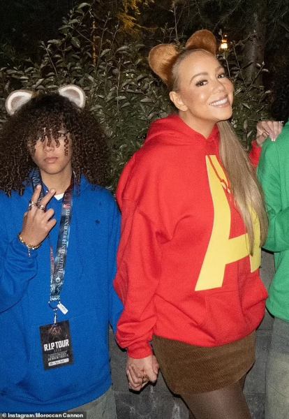 Mariah Carey dressed as Alvin with her son Moroccan as Simon from Alvin and the Chipmunks for Halloween 2024