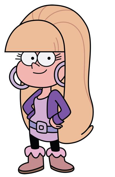 Pacifica Northwest from Gravity Falls standing in her lilac tunic dress, lavender hip belt, and blonde bouffant wig, full body reference